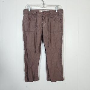 Vintage Hollister 100% Linen Capris Size 5 Brown Y2k